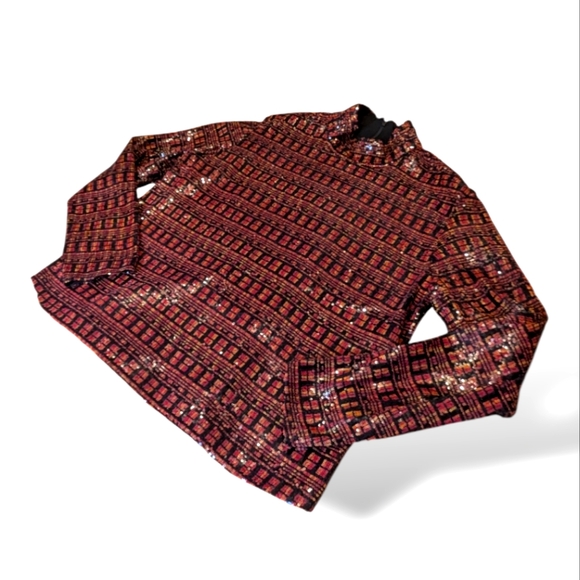 Zara Top Sequin High Collar Mock Neck Long Sleeve Slit Cuff XXL - Picture 2 of 7